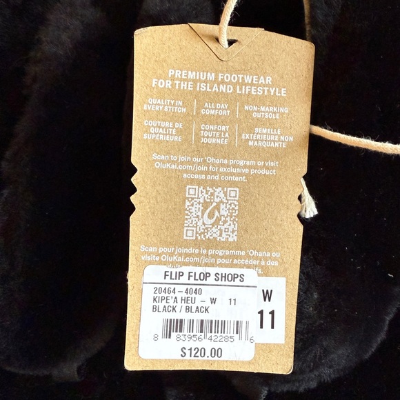 NWT OluKai Black Kipe'a Heu Fuzzy Slipper Women's Size 11 - Picture 7 of 7